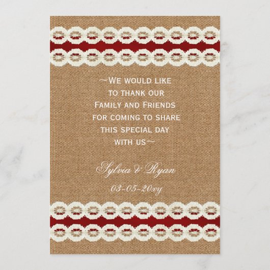 Rode Rustic-schoot en bruiloft van het kant-en-kla Menu (Achterkant)