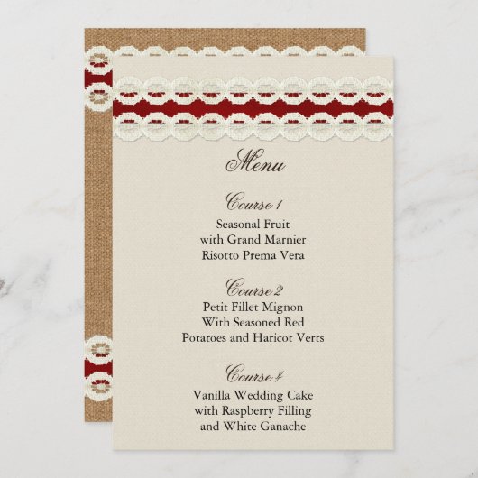 Rode Rustic-schoot en bruiloft van het kant-en-kla Menu (Voorkant / Achterkant)
