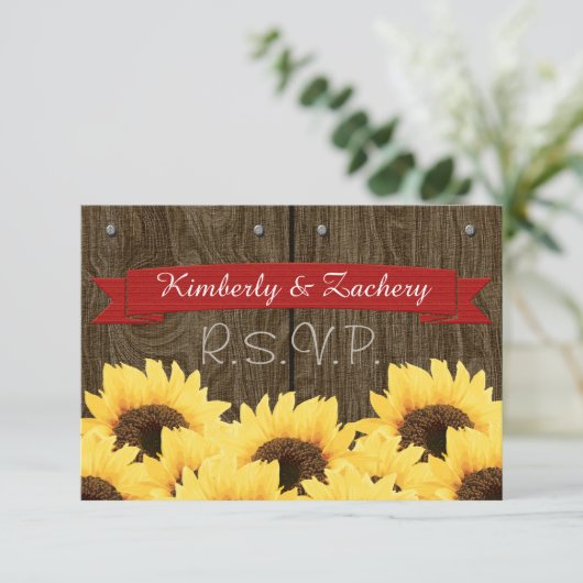 RODE RUSTIC SUNFLOWER RSVP-KAART RSVP KAARTJE (Staand voorkant)