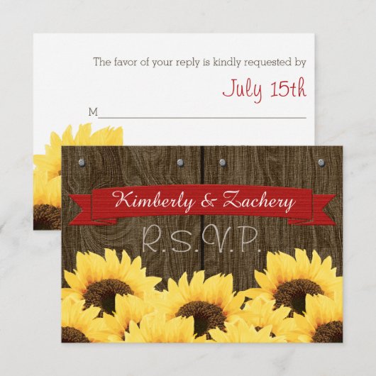 RODE RUSTIC SUNFLOWER RSVP-KAART RSVP KAARTJE (Voorkant / Achterkant)
