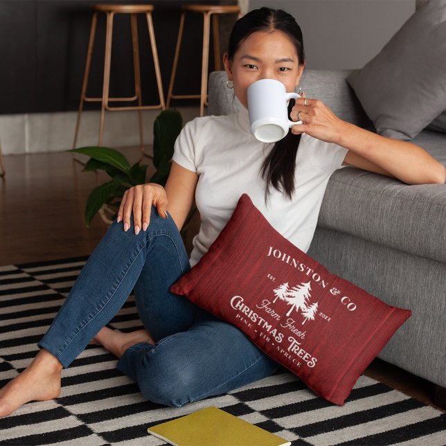 Rode Rustieke Barnwood Kerstboom Boerderij Kussen (Creator heeft geüpload)