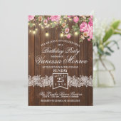 Rode Rustieke Bloemen Feest Uitnodiging (Staand voorkant)