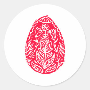 Rode Rustieke Bloemen Paaseieren Linocut Ronde Sticker