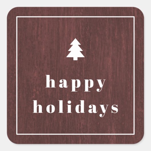 Rode Rustieke Boomstructuur Kerststicker Vierkante Sticker (Voorkant)