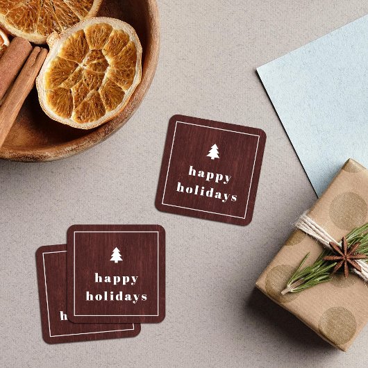 Rode Rustieke Boomstructuur Kerststicker Vierkante Sticker