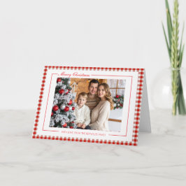 Rode rustieke geruite kerst wenskaart met foto kaart