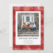 Rode rustieke geruite Kerstmis nieuwe adres verhui Feestdagenkaart (Voorkant)