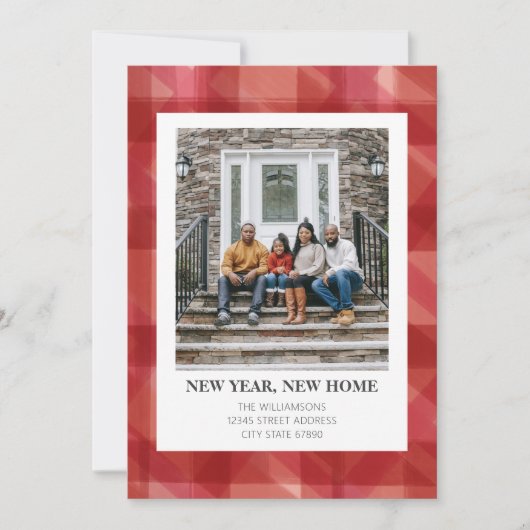 Rode rustieke geruite Kerstmis nieuwe adres verhui Feestdagenkaart (Voorkant)