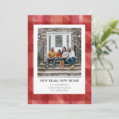 Rode rustieke geruite Kerstmis nieuwe adres verhui Feestdagenkaart (Staand voorkant)