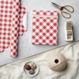 Rode rustieke geruite stof Kerst- en nieuwjaarsdag Cadeaupapier