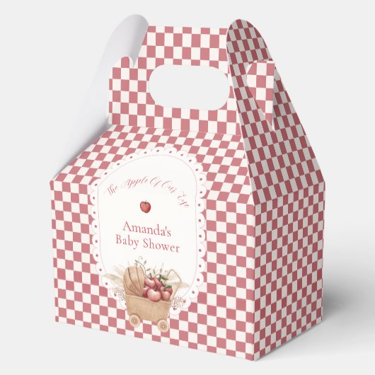 Rode Rustieke Gingham Boho Appel Baby Shower Bedankdoosjes (Voorkant)