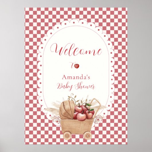 Rode Rustieke Gingham Boho Appel Baby Shower Welko Poster (Voorkant)