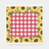 Rode Rustieke Gingham en Zonnebloemen Servet (Voorkant)