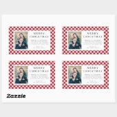 Rode Rustieke Gingham Foto Kerstmis Rechthoekige Sticker (Vel)