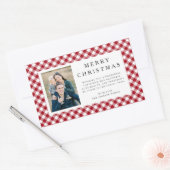 Rode Rustieke Gingham Foto Kerstmis Rechthoekige Sticker (Envelop)