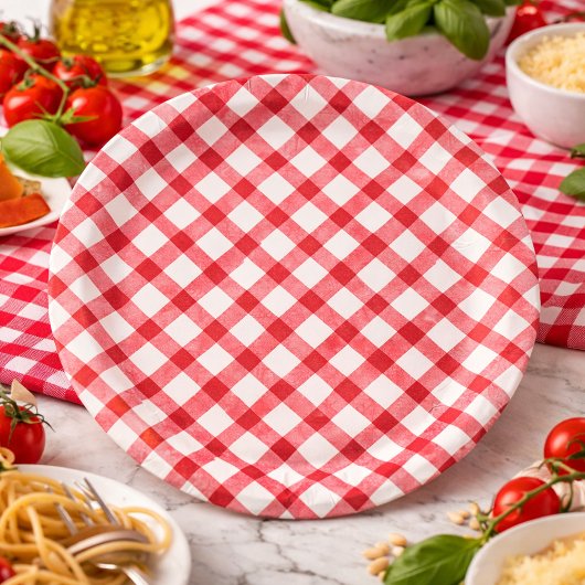 Rode rustieke gingham papieren bordje