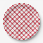 Rode rustieke gingham papieren bordje (Voorkant)