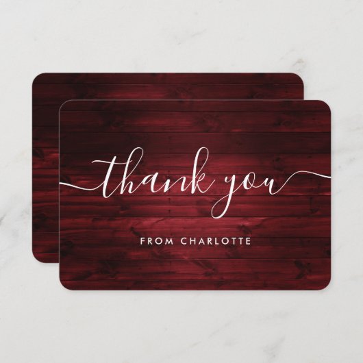 Rode Rustieke Houten Huwelijksfeest Verjaardag Bedankkaart (Voorkant / Achterkant)