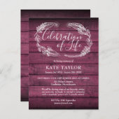 Rode Rustieke Houten Viering van het Leven Begrafe Aankondigingskaart (Voorkant / Achterkant)