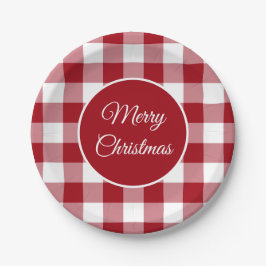 Rode Rustieke Kerst Plaid Patroon Papieren Bordje