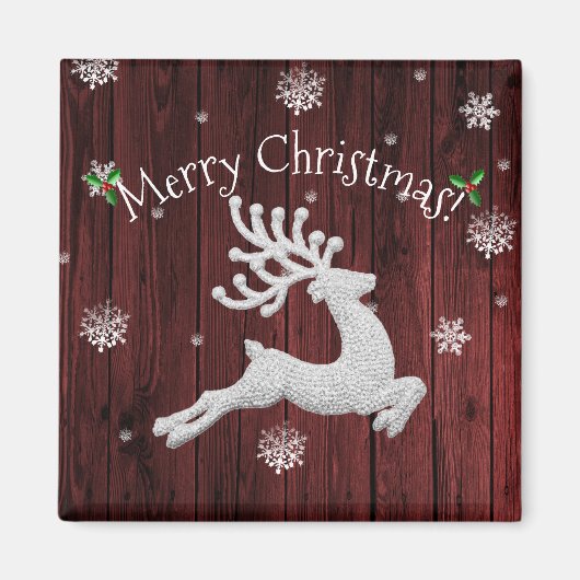 Rode Rustieke Kerst Reindeer Magneet (Voorkant)