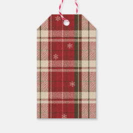 Rode Rustieke Kerst Sneeuwvlok Cadeautags met Scho Cadeaulabel