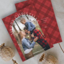 Rode Rustieke Plaid Boog Foto Kerstmis 