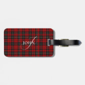 Rode Rustieke Plaid Chic Typografie Monogram Bagagelabel (Achterkant horizontaal)