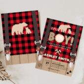 Rode Rustieke Plaid Lumberjack Baby shower Kaart