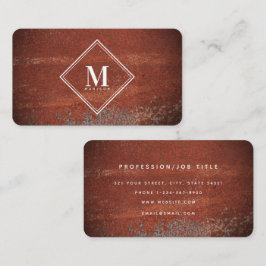Rode Rustieke Roest Metallic Textuur Monogram Init Visitekaartje