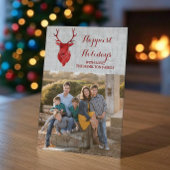 Rode rustieke Waterverf Herten Vakantie Foto Flat Feestdagenkaart