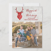 Rode rustieke Waterverf Herten Vakantie Foto Flat Feestdagenkaart (Voorkant)