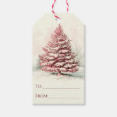 Rode rustieke waterverf winter dennenboom Kerstmis Cadeaulabel (Voorkant)