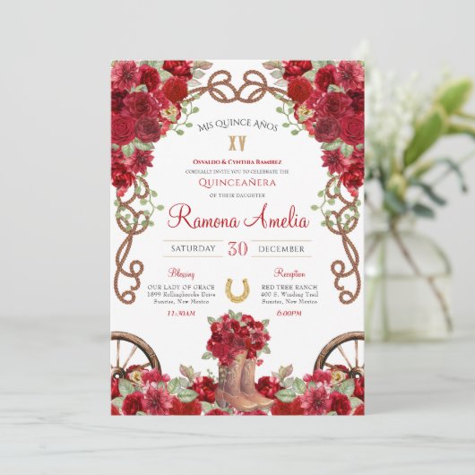 Rode rustieke Westerne Charro Cowboy laarzen Quinc Kaart (Staand voorkant)