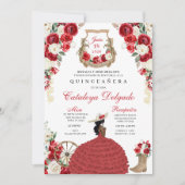 Rode Rustieke Westerne Charro Prinses Quinceañera Kaart (Voorkant)