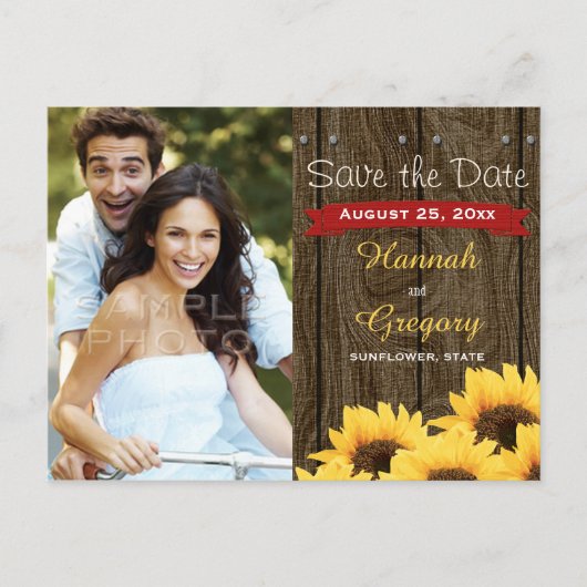 RODE RUSTIEKE ZONNEBLOEM SAVE THE DATE BRIEFKAART (Voorkant)