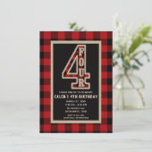 Rode Rustieke Zwarte Buffalo Plaid 4e Verjaardagsf Kaart (Staand voorkant)