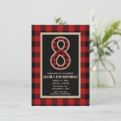 Rode Rustieke Zwarte Buffalo Plaid 8e Verjaardagsf Kaart (Staand voorkant)