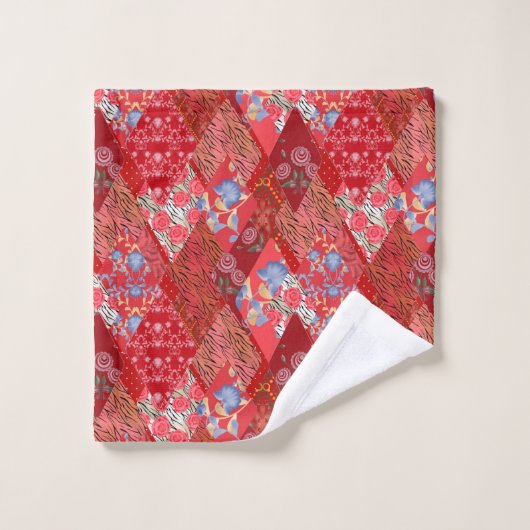 Rode, rustige, lappendeken bad handdoek (Wasdoekje)