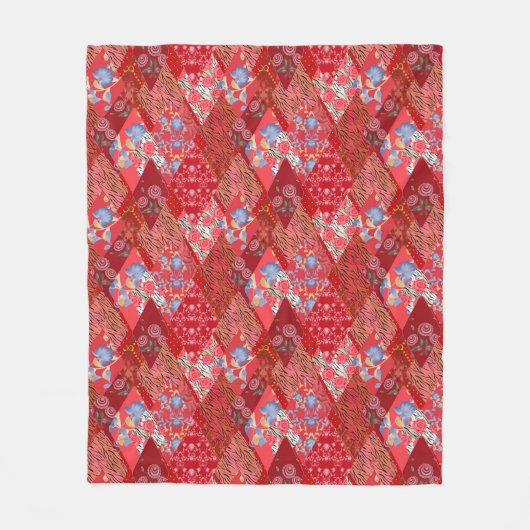 Rode, rustige, lappendeken fleece deken (Voorkant)