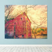 RODE RUSTISCHE AFDRUKTE BARN OP STRETCHTE 3 PANELK CANVAS AFDRUK (Insitu (Houten vloer))