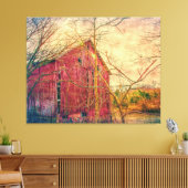 RODE RUSTISCHE AFDRUKTE BARN OP STRETCHTE CANVAS AFDRUK (Insitu (Woonkamer))
