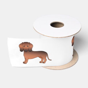 Rode Sable Gladharige Dachshond Schattige Cartoon Satijnen Lint