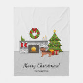 Rode Sable Gladharige Dachshund in Kerstkamer Fleece Deken (Voorkant)