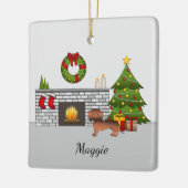 Rode Sable Gladharige Dachshund in Kerstkamer Keramisch Ornament (Links)