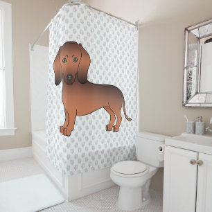 Rode Sable Kortharige Dachshond Cartoon Hond & Poo Douchegordijn