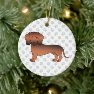 Rode Sable Kortharige Dachshond Cartoonhond & Teks Keramisch Ornament