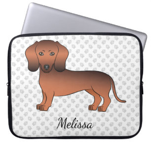 Rode Sable Kortharige Dachshund Cartoonhond & Naam Laptop Sleeve