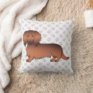 Rode Sable Lange Haren Dachshund Cartoon Hond & Po Kussen