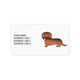 Rode Sable Lange Haren Dachshund Cartoon Hond & Te Etiket